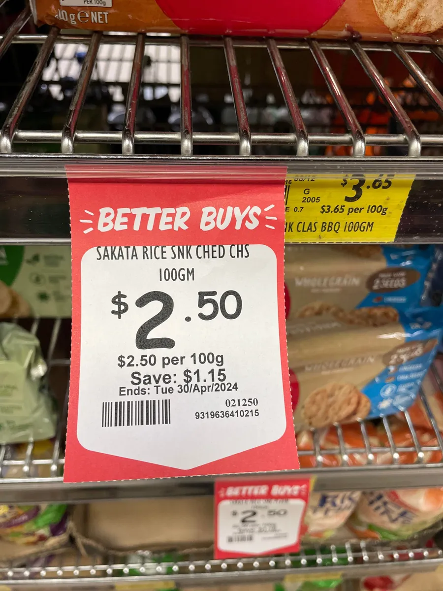 Sakata Rice Crackers — 100g to 90g