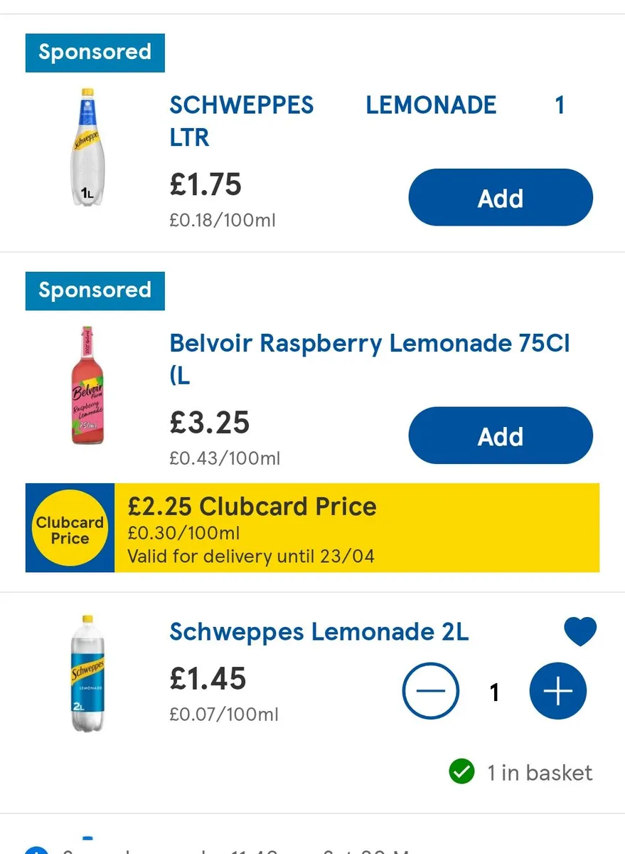 Schweppes Lemonade — 2L to 1L