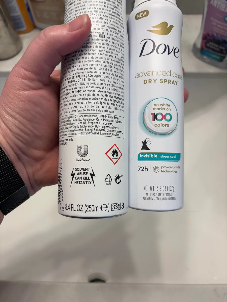 Dove Deodorant Spray — 8.4oz to 3.8oz