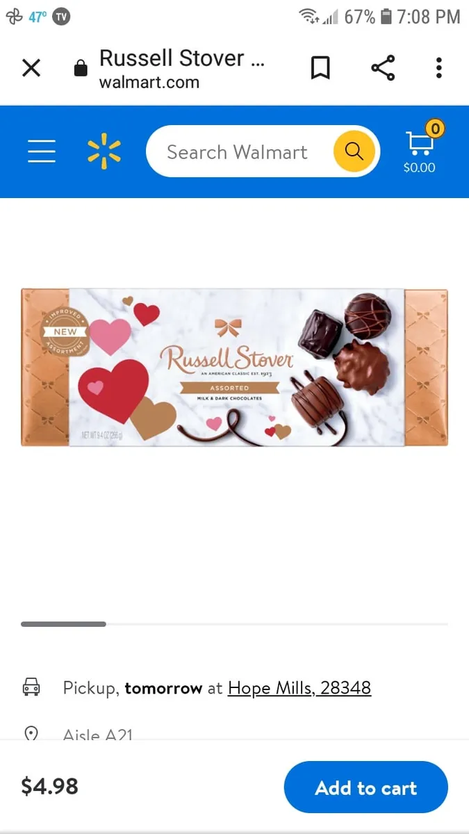 Russell Stover Heart Shape Chocolate Box — 7oz to 5.1oz