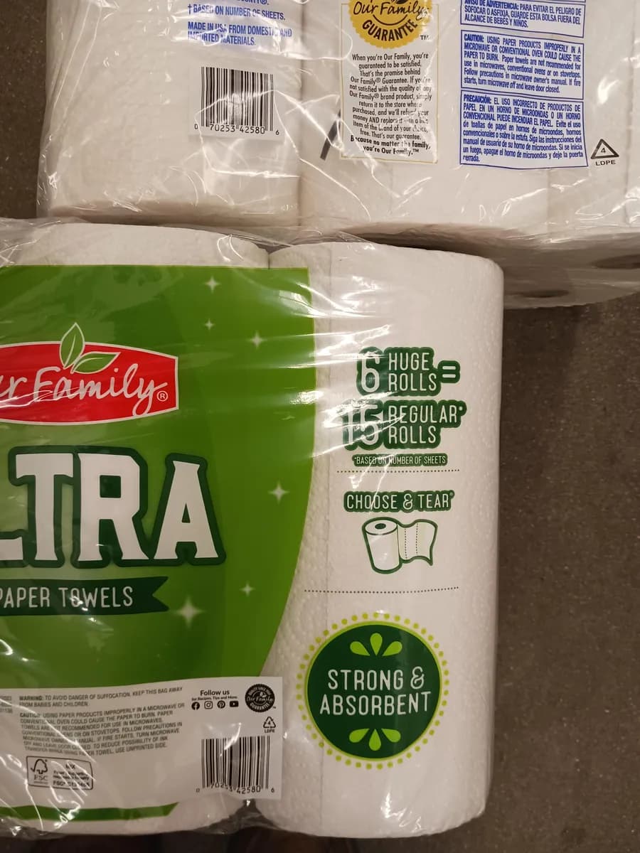 Our Family Toilet paper roll — 373.17sq ft to 332.6sq ft