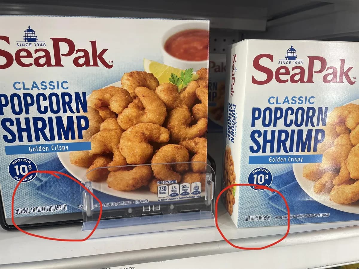 SeaPak Popcorn Shrimp — 16oz to 14oz