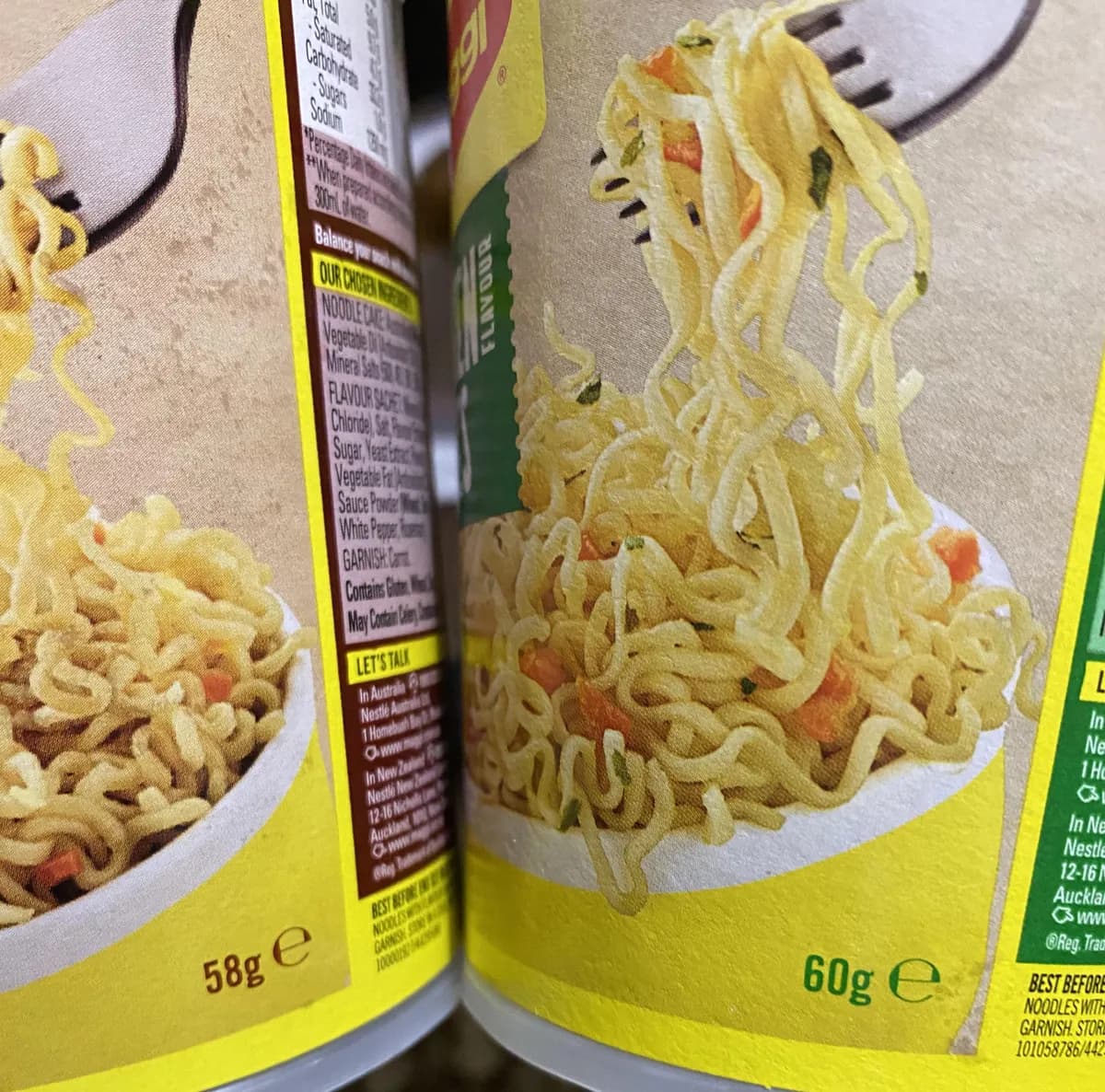 Maggi Noodles — 60g to 58g