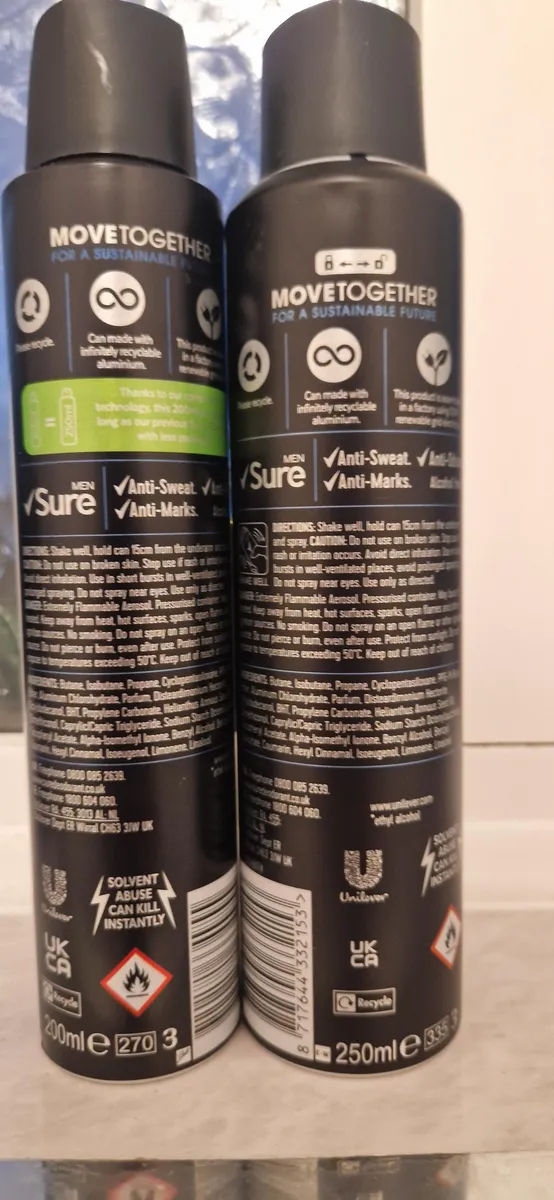 Sure antiperspirant — 250ml to 200ml