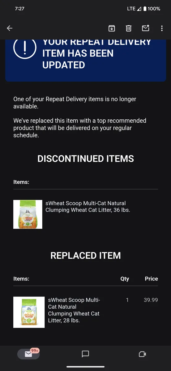 sWheat Scoop Multi-Cat Natural Clumping Wheat Cat Litter — 36lb to 28lb