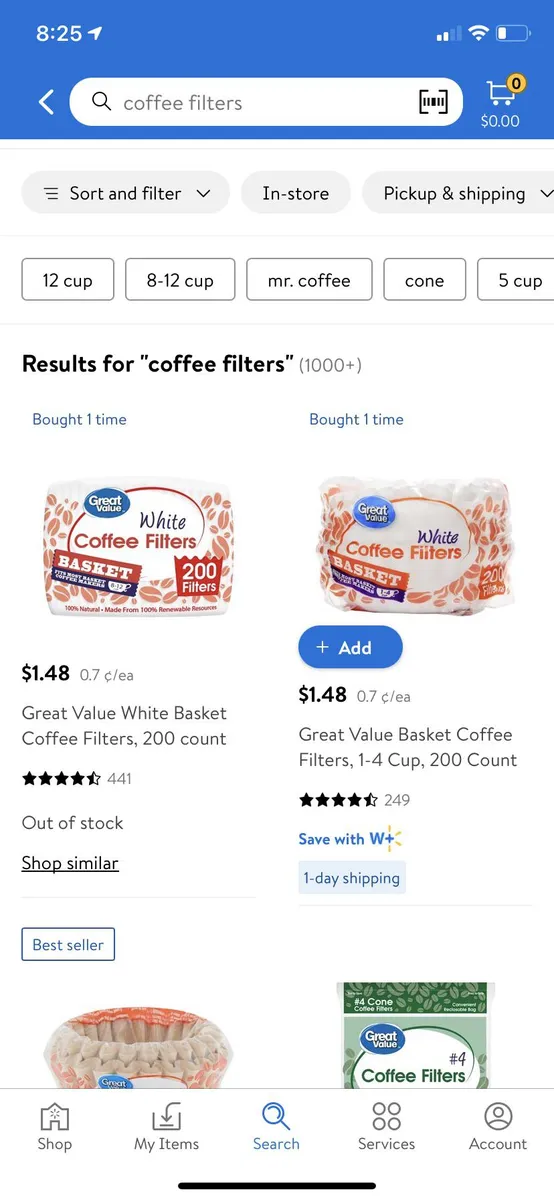 Great Value Coffee Filter — 12ct to 4ct