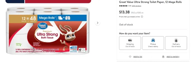 Great Value Toilet Paper package