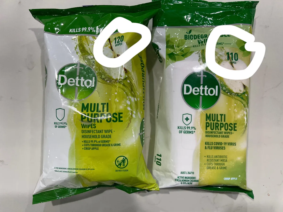 Dettol wipes — 120ct to 110ct