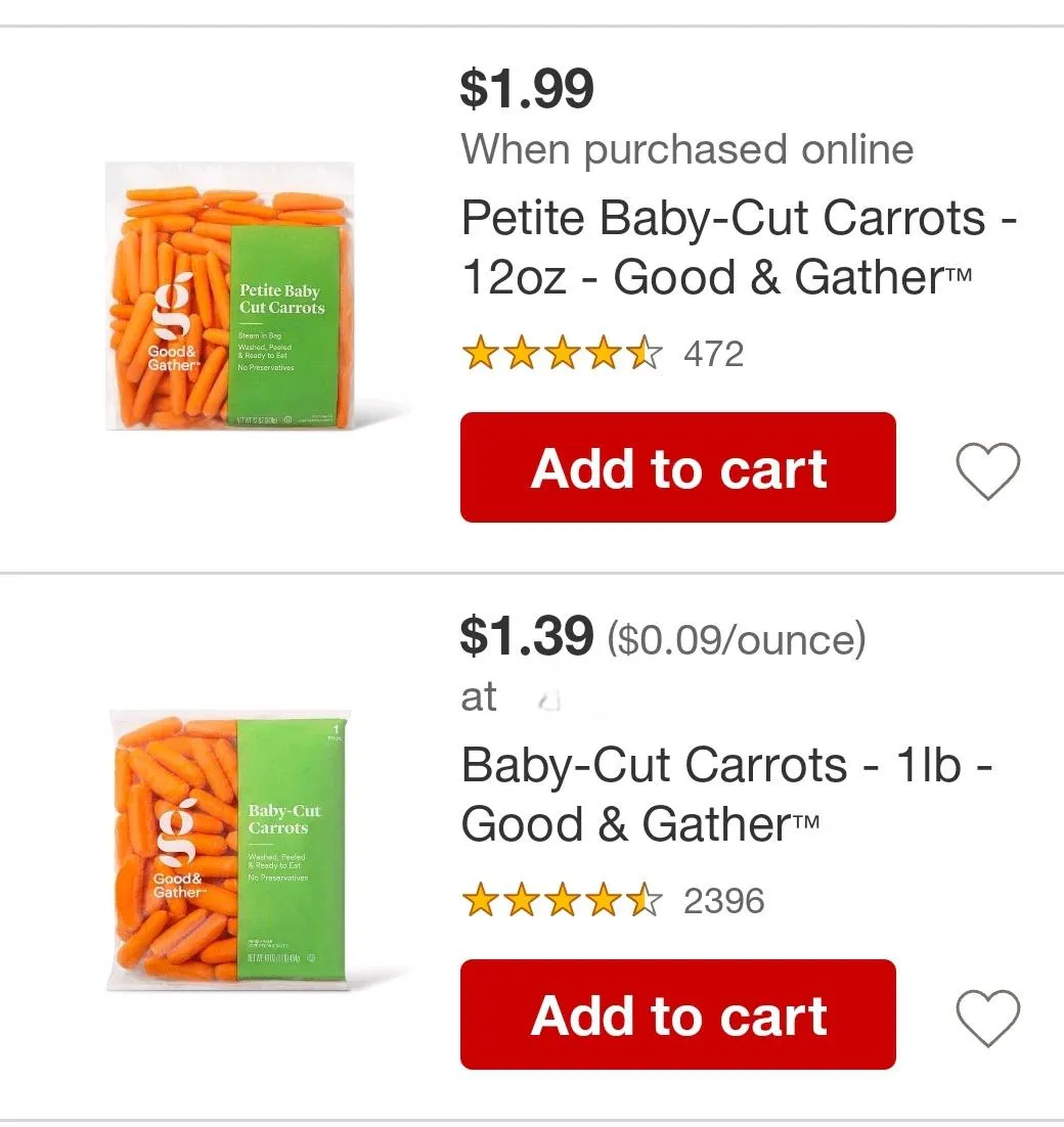 Good & Gather baby carrots — 16oz to 12oz