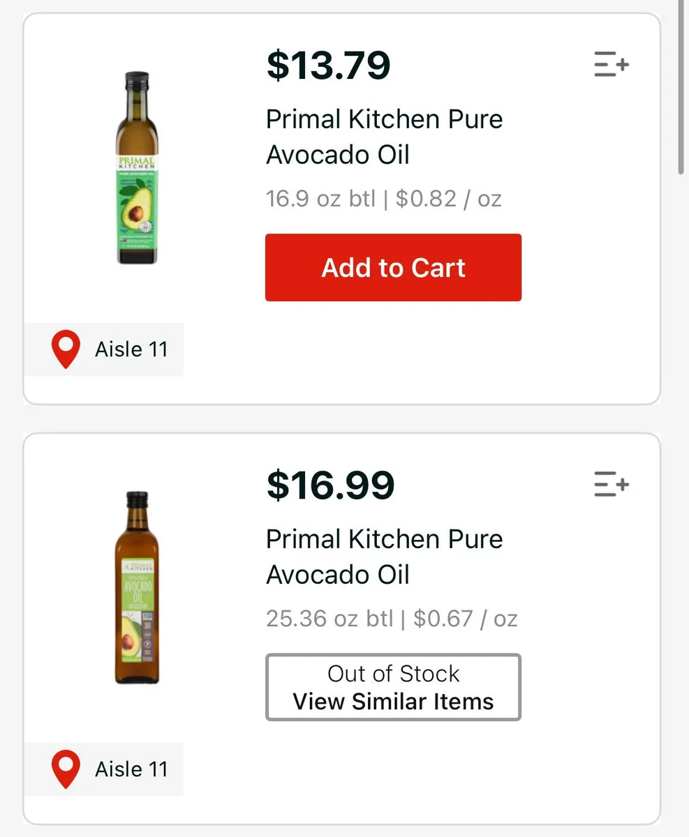 Primal Kitchen Avocado Oil — 25.36oz to 16.9oz