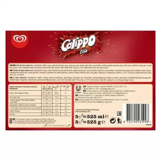 Wall's Cola Calippo — 105ml to 80ml