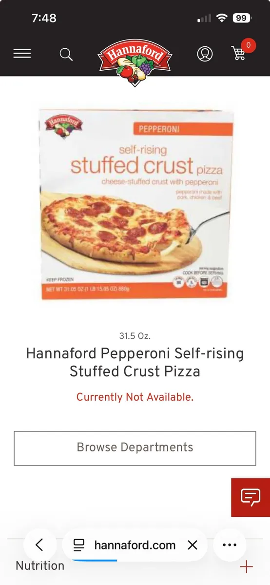 Hannaford Pizza — 31.5oz to 22.2oz