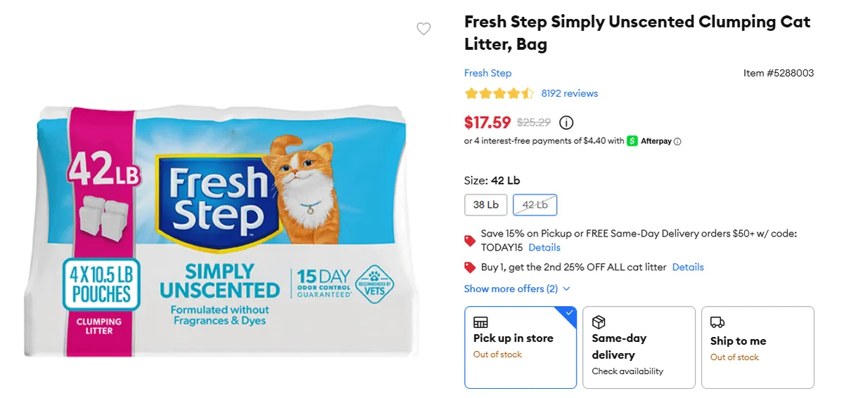 Tidy Cats Kitty Litter — 42lb to 38lb