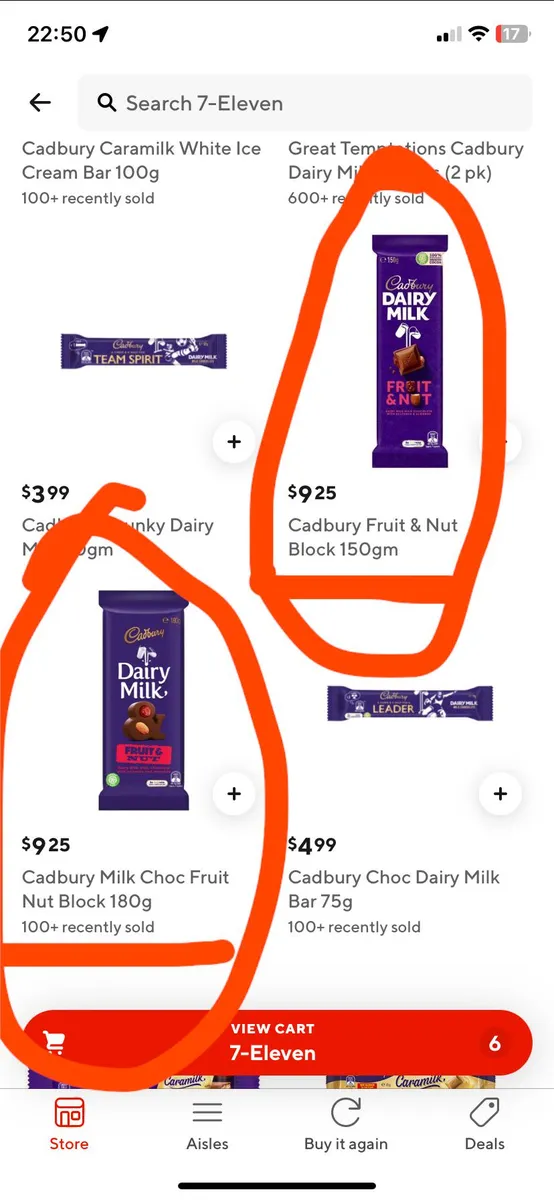 Cadbury Milk chocolate fruit and nut block — 100g to 70g