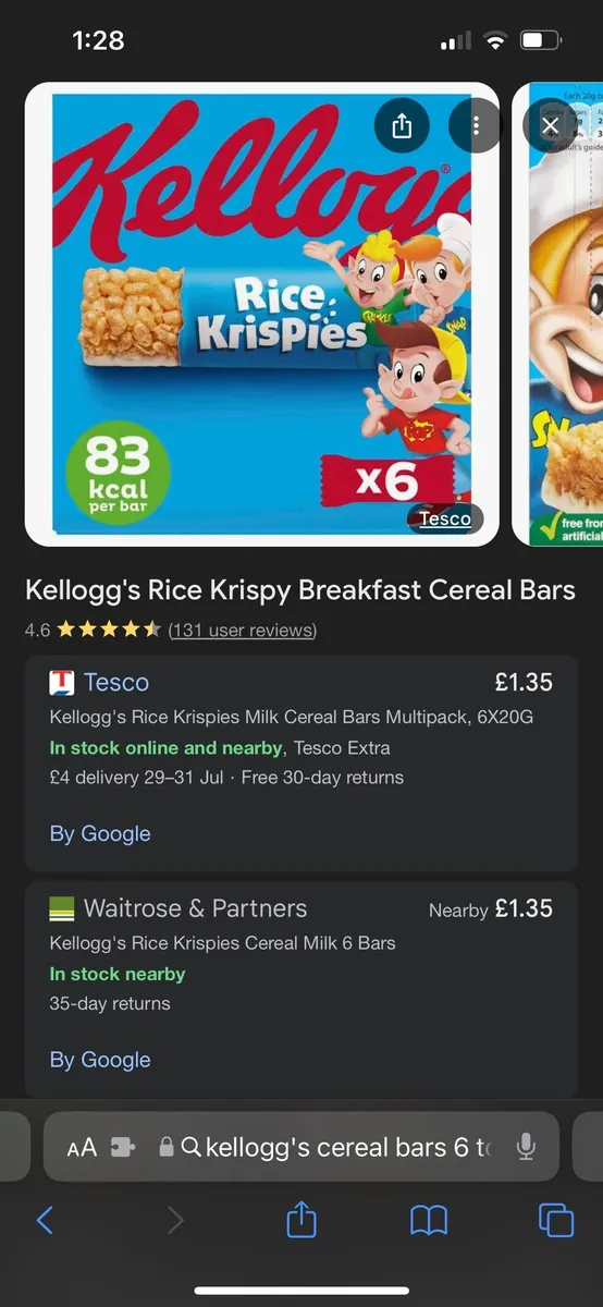 Kellogg Rice Krispies cereal bars — 6ct to 4ct