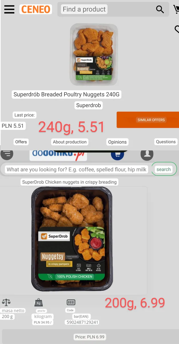 Superdrób chicken nuggets — 240g to 200g