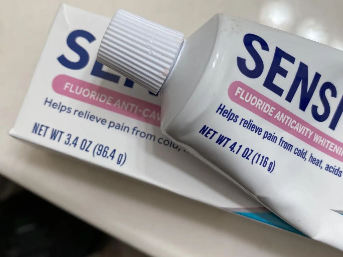 Dollar Tree Generic Sensodyne toothpaste — 4.1oz to 3.4oz