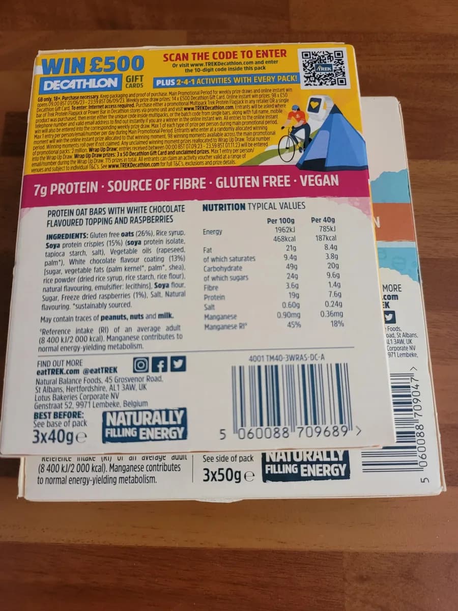 Trek Protein Flapjacks — 50g to 40g