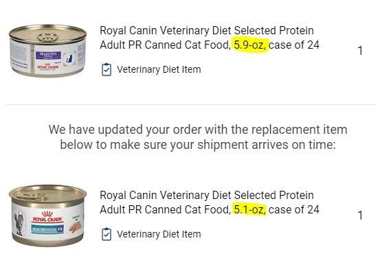 Royal Canin Cat food — 5.9oz to 5.1oz