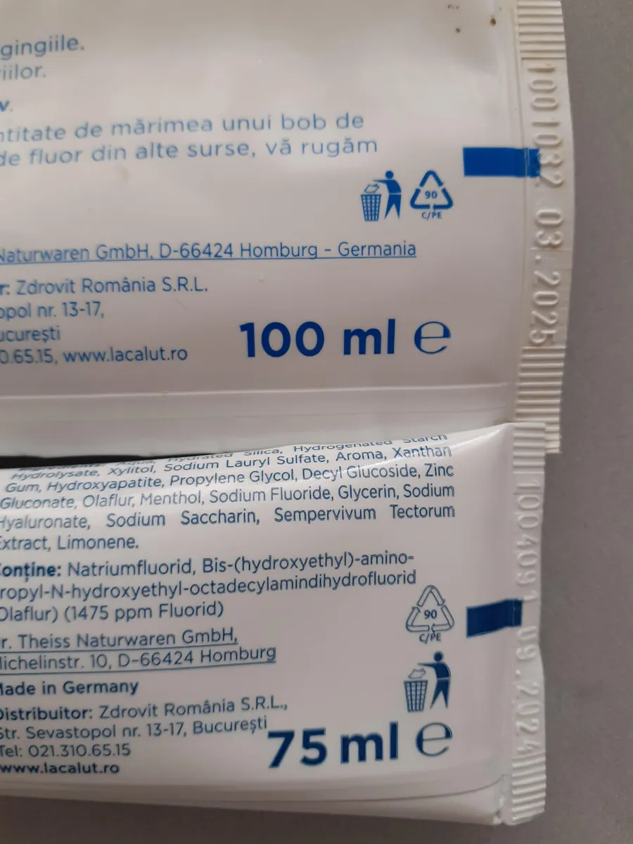 Theiss Naturwaren GmbH / Zdrovit Toothpaste — 100ml to 75ml