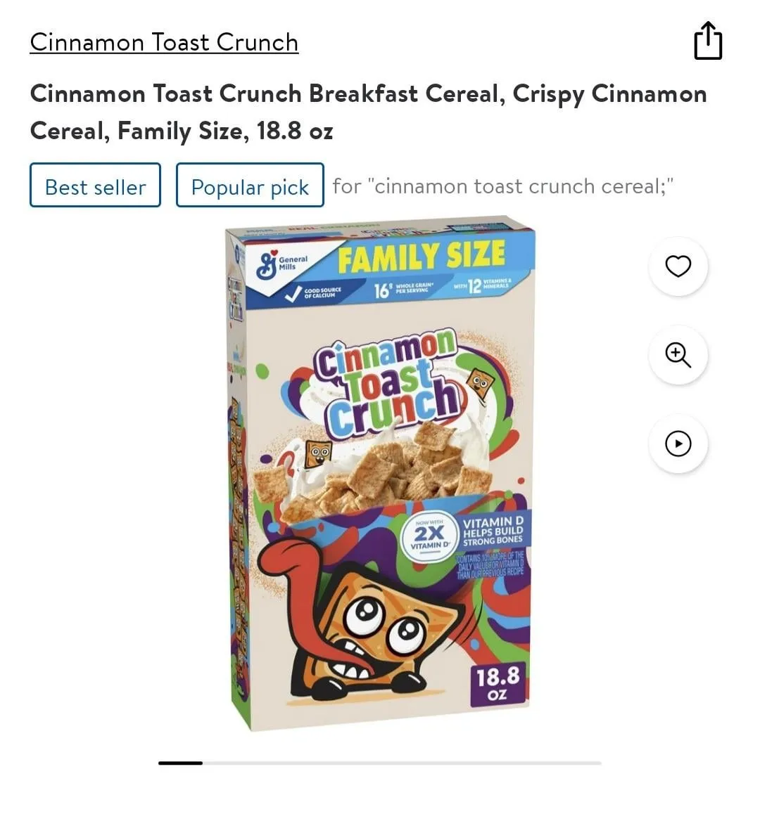 General Mills Cinnamon Toast Crunch Family Size package