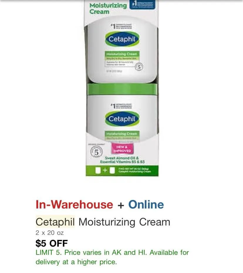 Cetaphil Moisturizing Cream — 20oz to 16oz