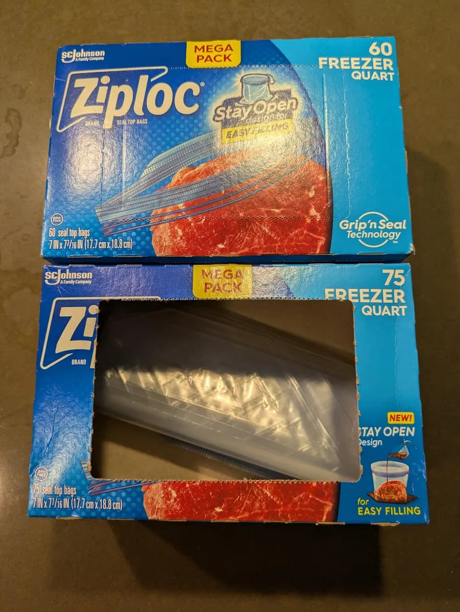 Ziploc Freezer Quart Seal Top Bags — 75ct to 60ct