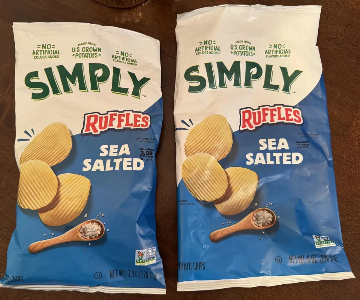 Frito-Lay Simply Ruffles — 8oz to 6oz