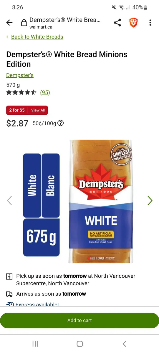 Dempster's Bread Loaf — 675g to 570g