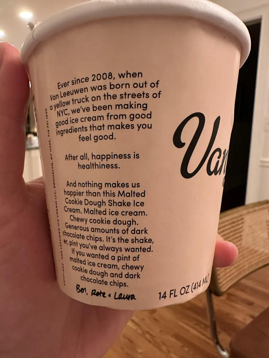 Van Leeuwen Ice Cream Pint — 16oz to 14oz