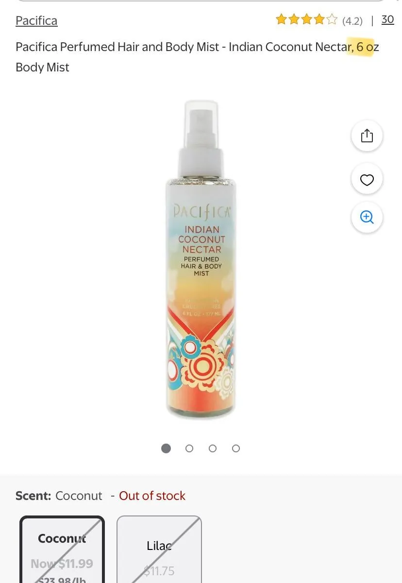 Pacifica Pacifica Perfumed Hair and Body Mist - Indian Coconut Nectar — 6oz to 5oz