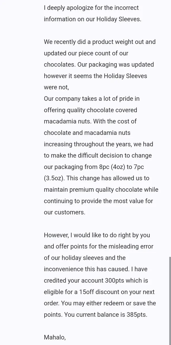 Hawaiian Host / Mauna Loa Holiday Pack Chocolates — 8ct to 7ct