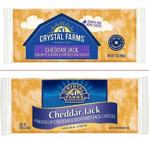 Crystal Farms Cheese blocks — 8oz to 7oz