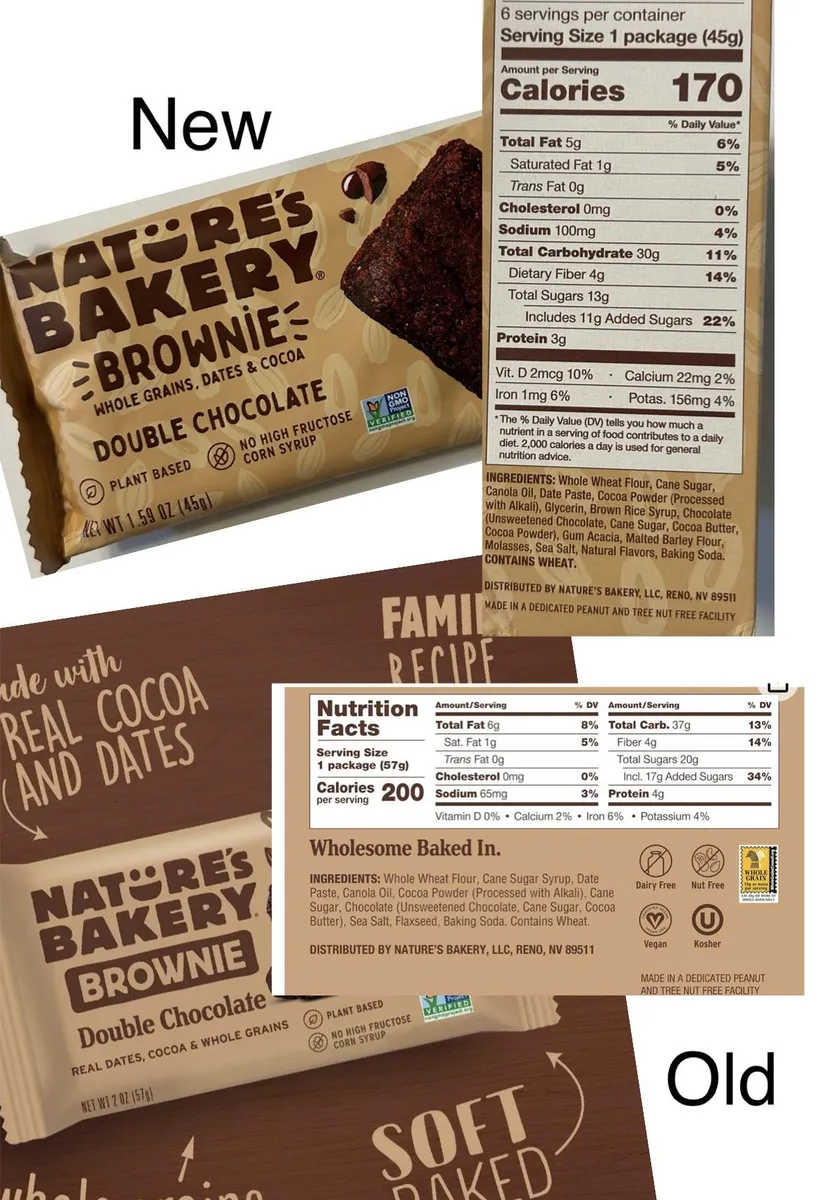 Nature'S Bakery brownies — 57g to 45g