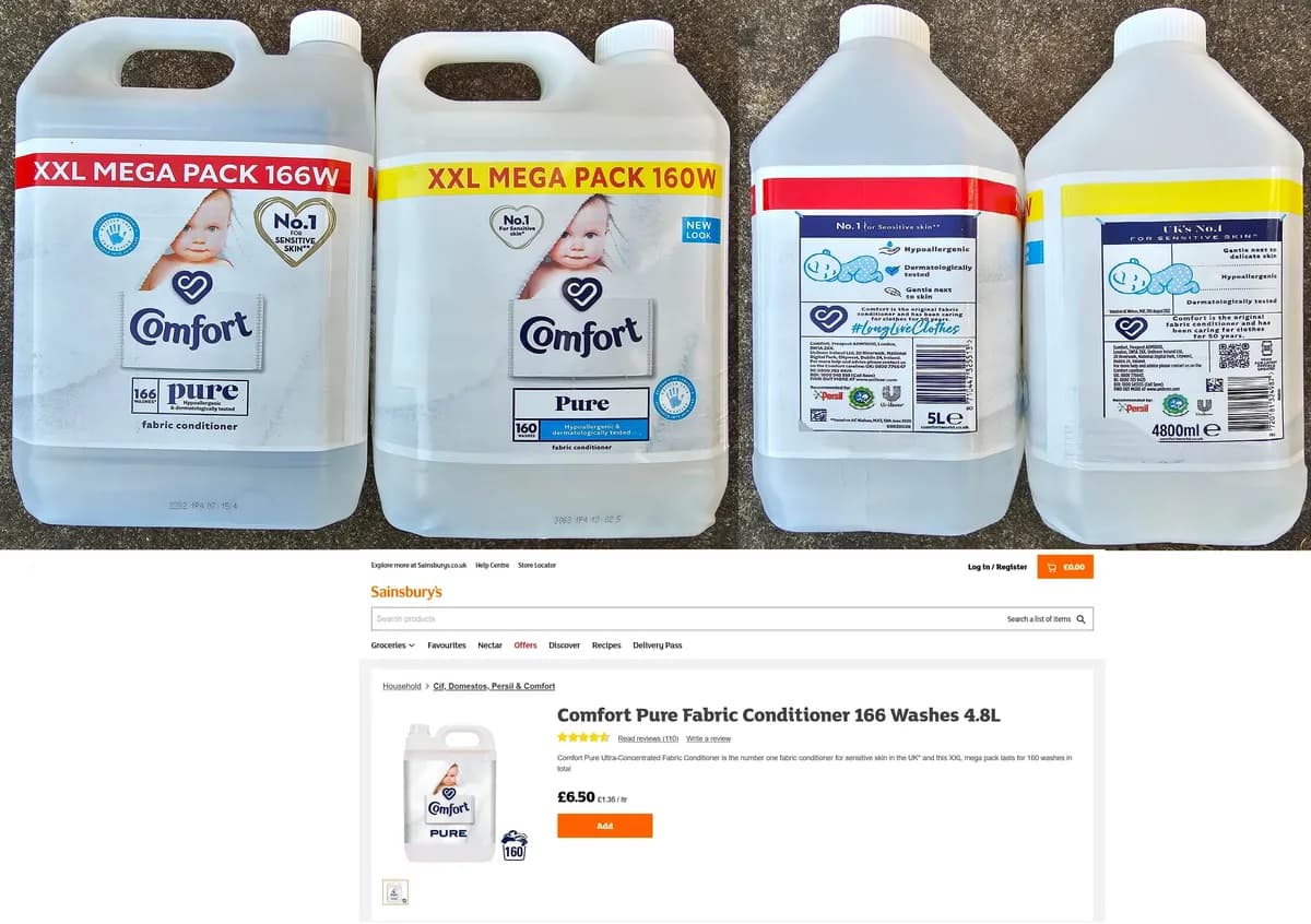 Unilever Comfort Pure XXL Mega Pack — 5L to 4.8L