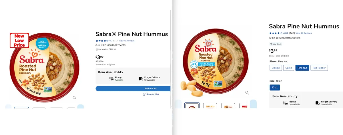 Sabra Pine Nut Hummus — 10oz to 8oz