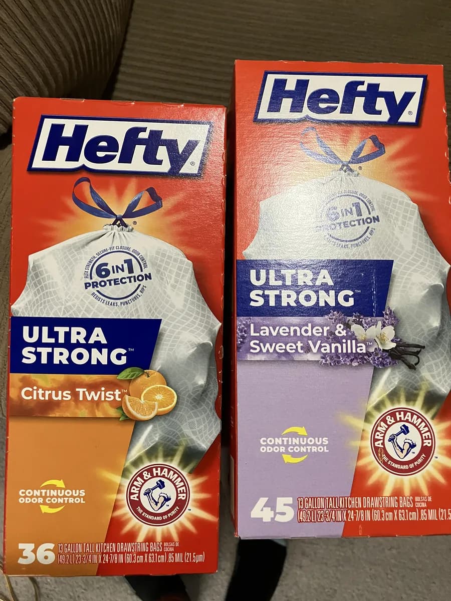 Hefty Trash bags — 45ct to 36ct