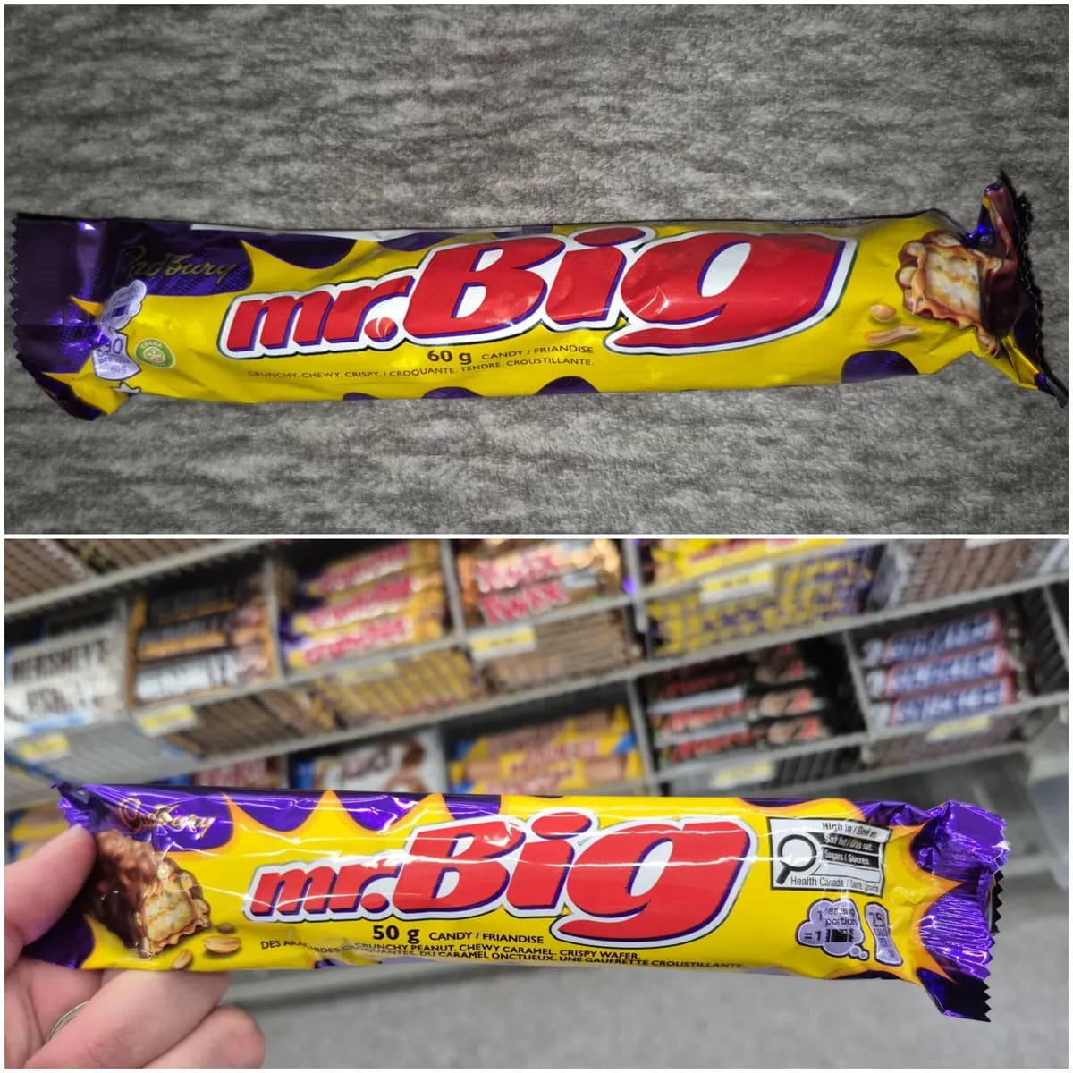 Mr. Big Mr. Big chocolate bar — 50g to 40g
